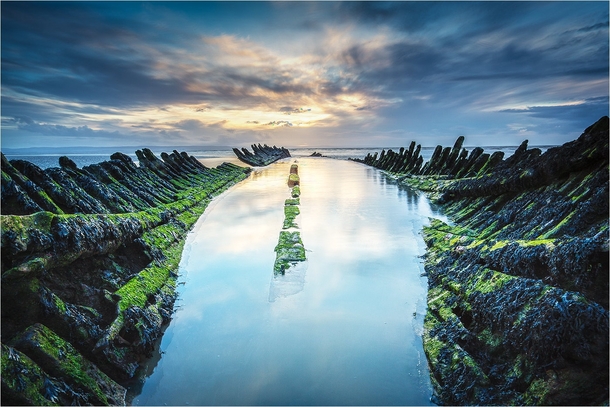 The abandoned wreck of the Norwegian barque SS Nornen which ran aground in  near Berrow England  photo by Alan Coles