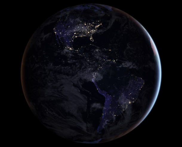 The Americas at night courtesy of NOAAs GOES- Satellite 