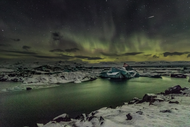 The Aurora and a shooting shot Jokulsarlon Iceland 