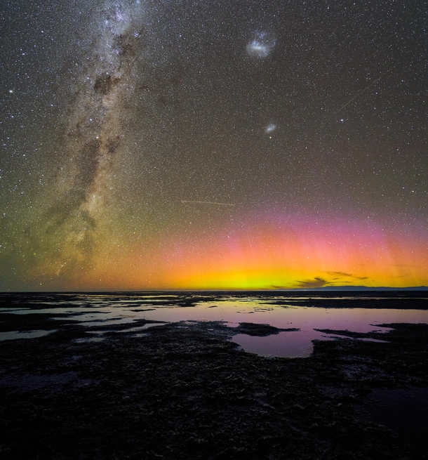 The Aurora Australis over Birdlings Flat Canterbury New Zealand 