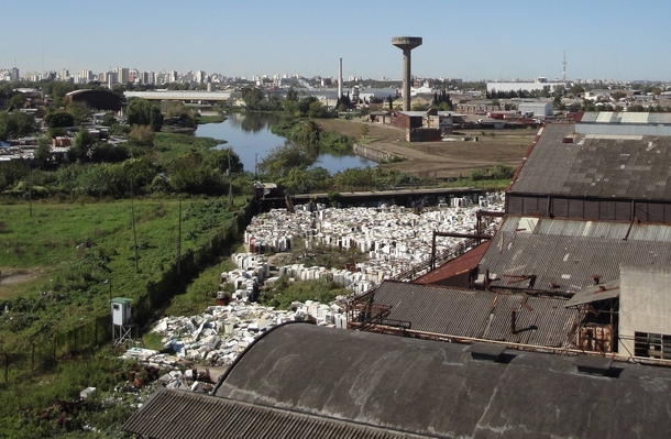 The backyard of an abandoned fridge factory 