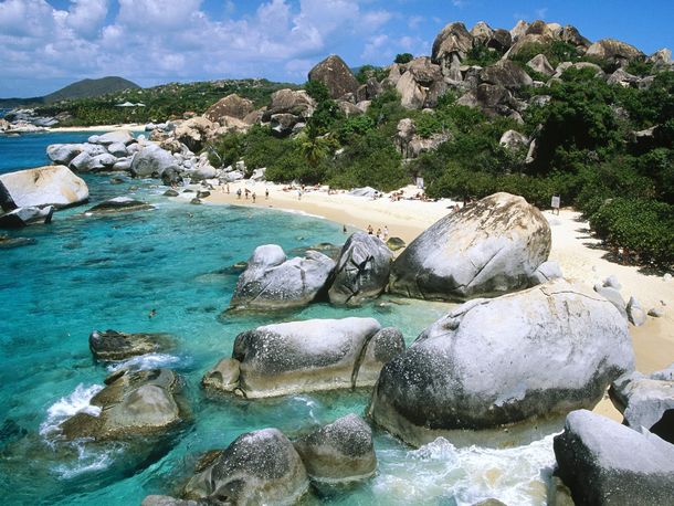 The Baths a series of caves and beaches formed by huge boulders Virgin Gorda BVI 