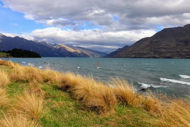 The beautiful waters of Lake Wakatipu on a breezy summer day in Queenstown New Zealand 