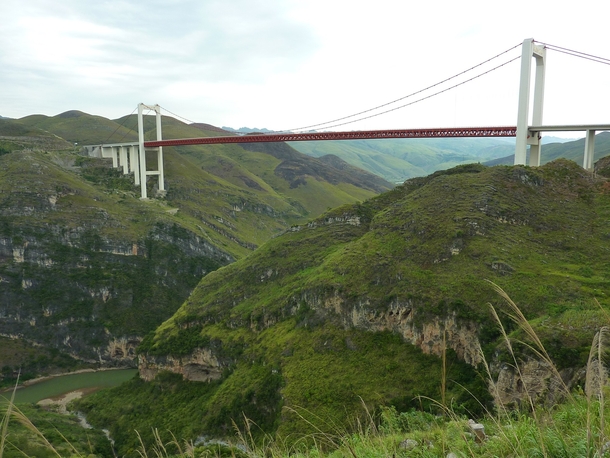 The Beipanjiang Highway Suspension Bridge in Guizhou province China 