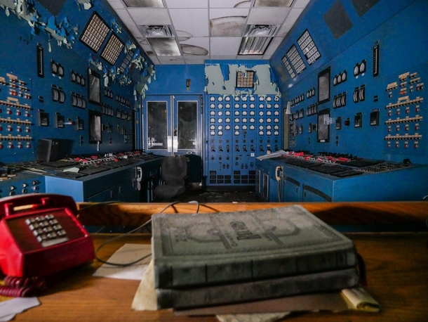 The blue control room in this power plant is really special 