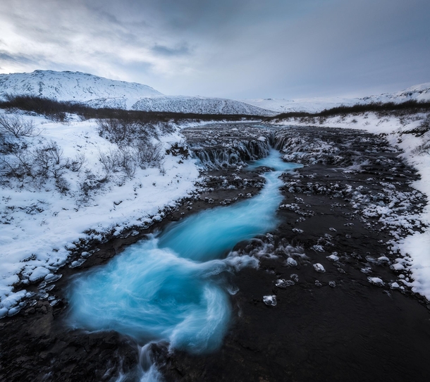 The bluest water ive ever seen Bruarfoss Iceland 