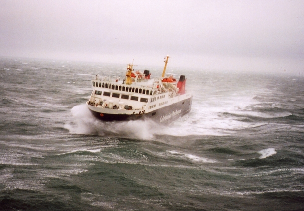 The Caledonian MacBrayne car and passenger ferry Suilven battles through heavy seas off the West Coast of Scotland Without Calmac communities on Scotlands  inhabited islands would be cut off from the mainland 