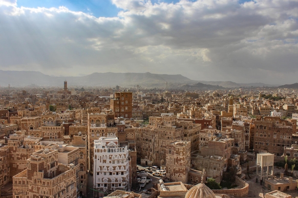 The capital of Yemen Sanaa Inhabited for over  years the old city is known for its geometrically detailed multi-story tower houses of packed earth unique to Yemen and almost all built before the th century 