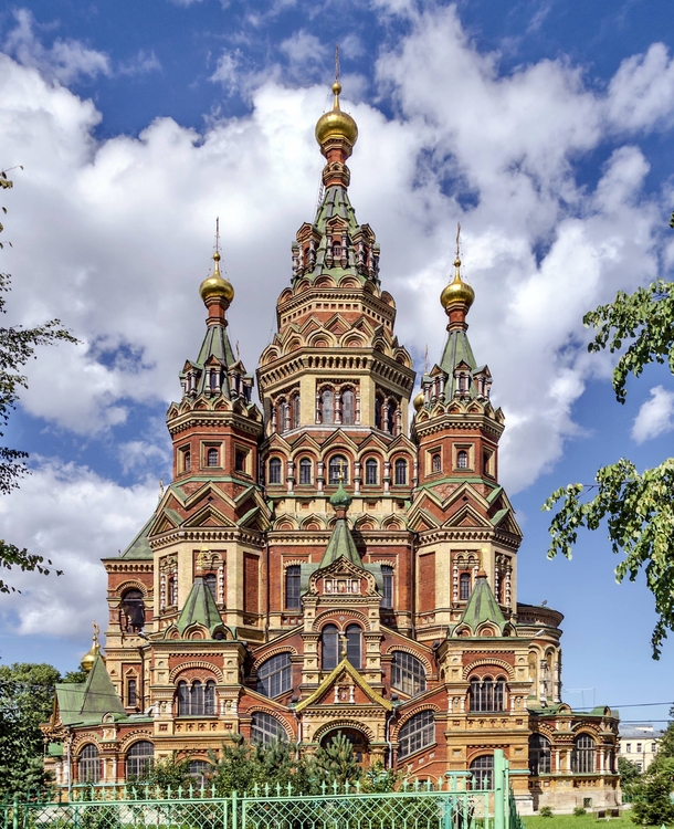 The Cathedral of Saints Peter and Paul in Petergof St Petersburg Russia Designed by Nikolai Sultanov in the Kievan style in  completed in 