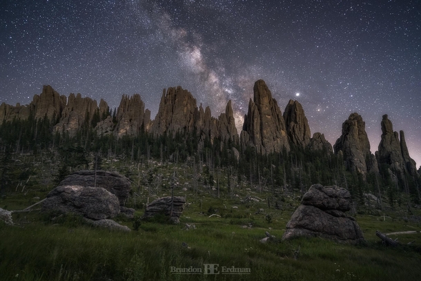 The Cathedral Spires under a sea of stars in The Black Hills of South Dakota 
