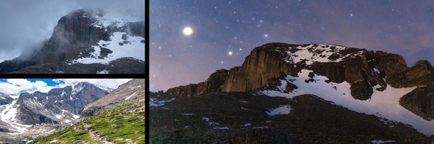 The changing faces of Longs Peak in Rocky Mountain National Park Colorado All taken in the same day amp night 
