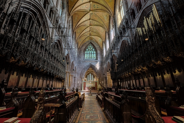 The choir inside Chester Cathedral England 