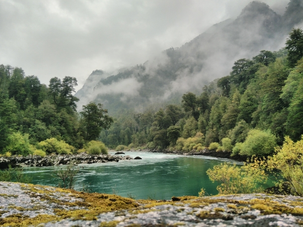 The churning emerald water of Rio Futaluefu Chile 