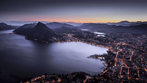 The city of Lugano on Lake Lugano Switzerland 