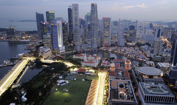 The city skyline with the Formula One Circuit in Singapore 