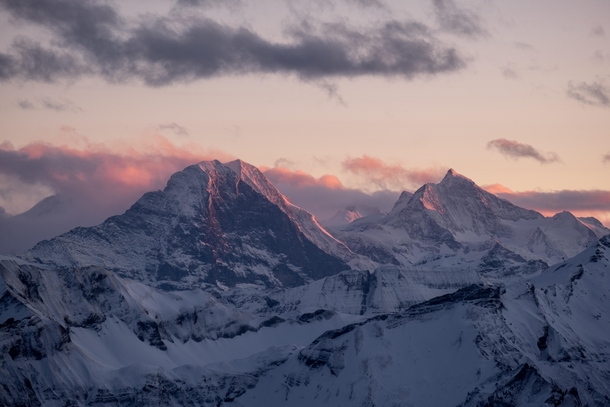 The Eiger Mnch and Jungfrau - three of the most famous mountains in Switzerland - during sunset 