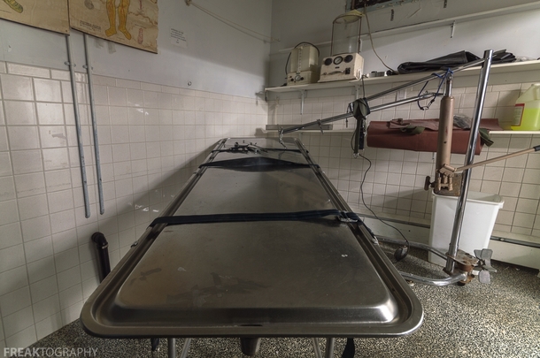 The embalming and prep room in an abandoned funeral home in Canada OC -   