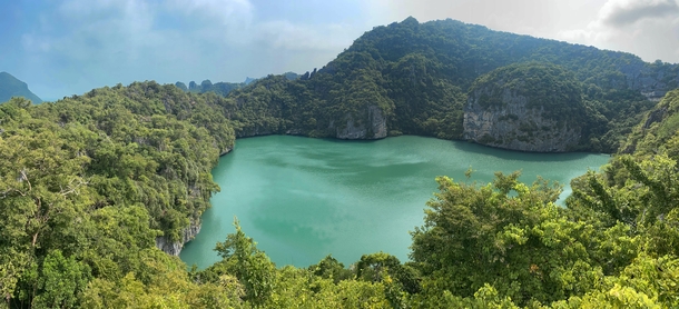 The Emerald Lagoon inside Ang Thong National Marine Park in Ko Samui Thailand This hike had some very steep stairs but breathtaking views 