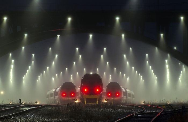 The evil look of these trains Train station is in Denmark