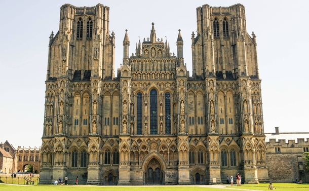 The facade of Wells Cathedral England 