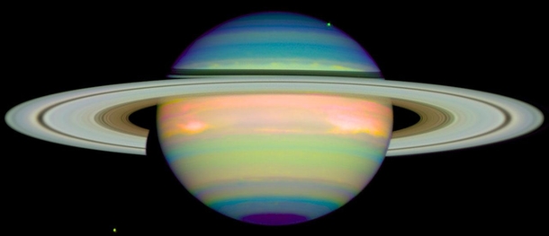 The false-color image - taken Jan   - shows Saturns reflected infrared light