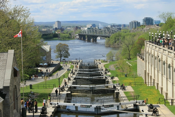 The final locks of the Rideau Canal leading to the Ottawa River in Ottawa Ontario 