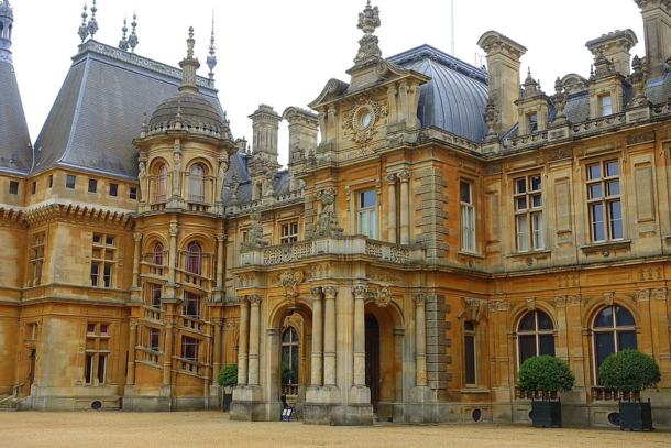 The front entrance of Waddesdon Manor in Buckinghamshire England that was built in the Neo-Renaissance style of a French chteau between  and 