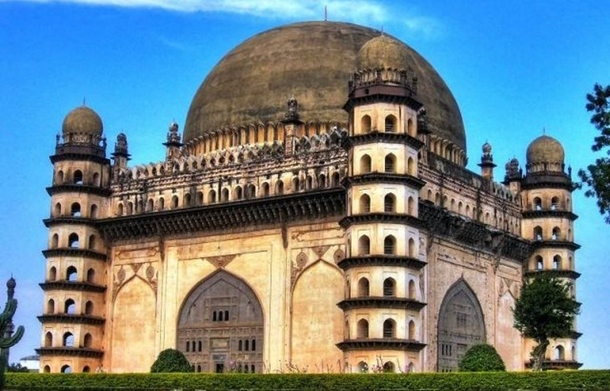 The Gol Gumbaz meaning circular domein Vijapur India This structure has a whispering gallery It has been built in such a way that a small whisper gets amplified and is carried across a distance of more than  meters in the vast dome and can be heard clearl