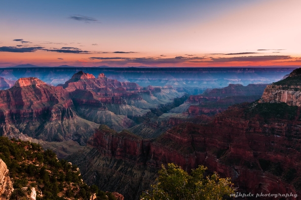The Grand Canyons North Rim at sunset  photo by Michael Horodyski