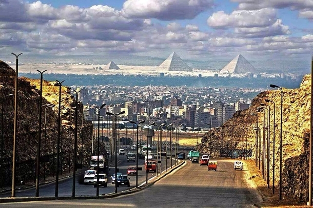The Great Egyptian Pyramids as Viewed from the Streets of Cairo