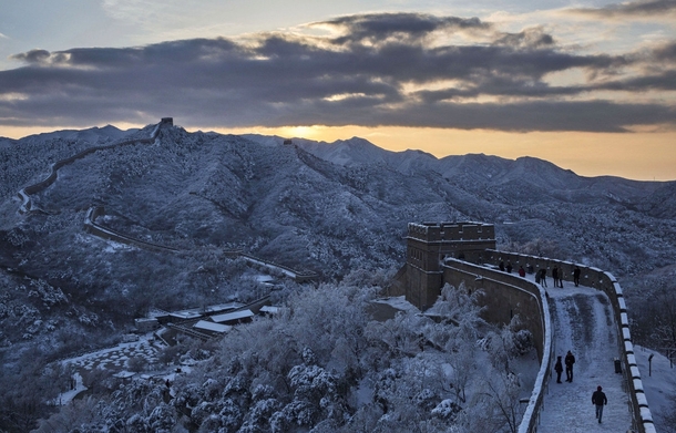 The Great Wall after a snowfall Beijing China  Photo by Kevin Frayer