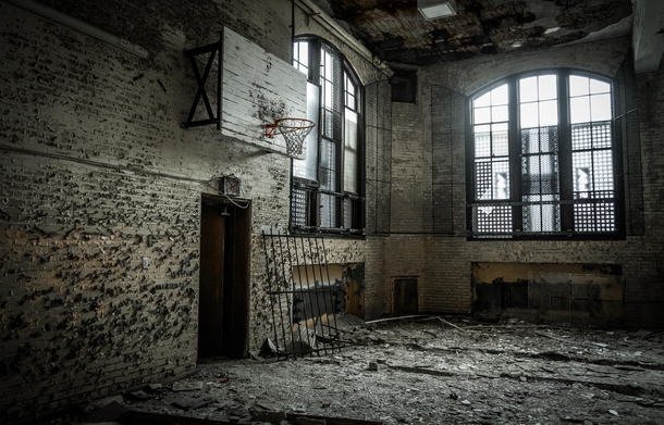 The gym of an abandoned elementary school that closed in 