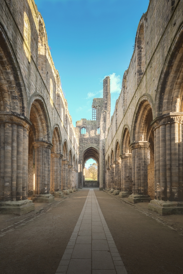 The historic ruins of Kirkstall Abbey in Leeds England 