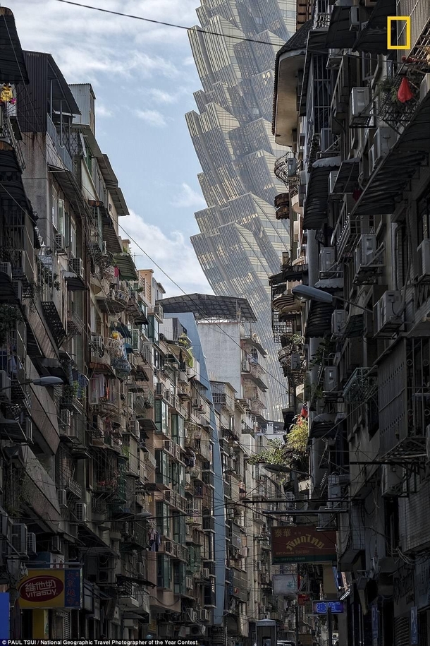 The Hotel Grand Lisboa viewed from the streets of Macau
