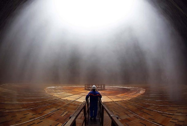 The interior of a cooling tower at a geothermal power station in Monterotondo Marittimo Italy 