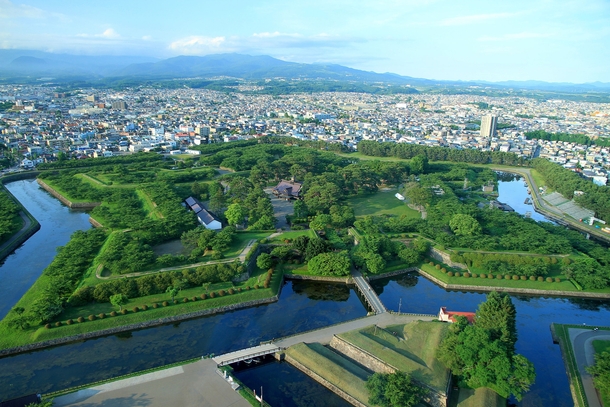 The Japanese city of Hakodate with the Gorykaku star fort in the foreground The fort was based off French Vauban forts 