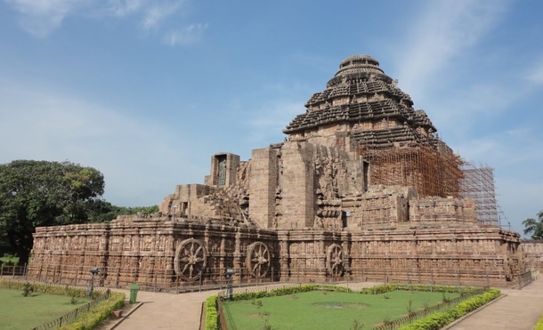The Konark Sun Temple in Odisha India Dedicated to the sun God  Surya the temple is conceived as a giant stone chariot with  wheels