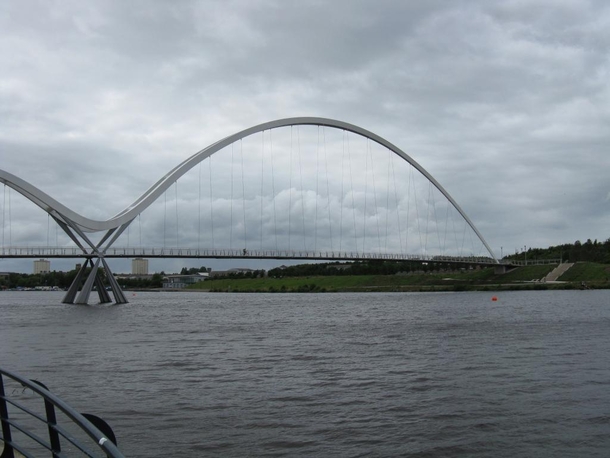 The large northern arch of the Infinity Bridge Stockton-on-Tees UK 