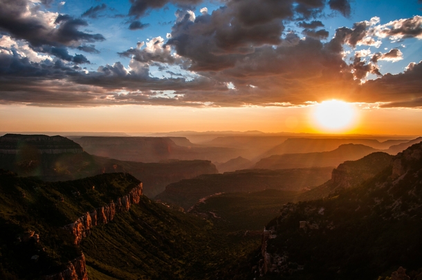 The less visited north rim of the Grand Canyon at sunset Arizona 