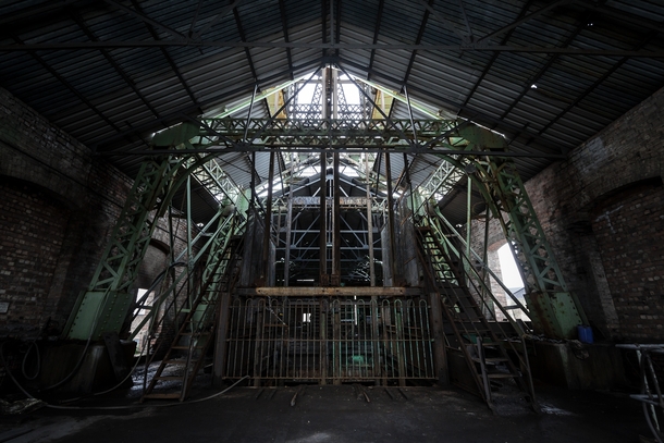 The lift house inside a coal mining facility in the Northern part of the UK 