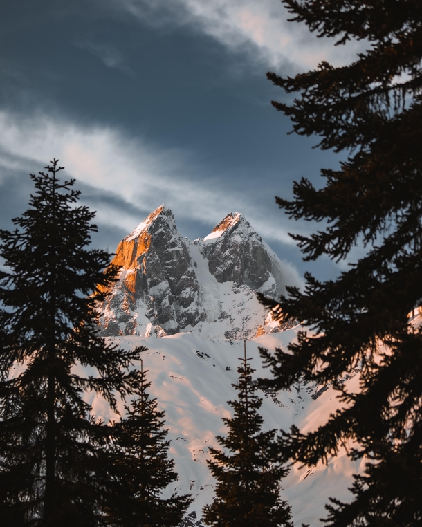 The magnificent twin peaks of Ushba Svaneti Georgia 