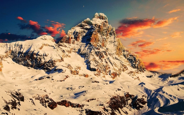 The Matterhorn at sunset viewed from Breuil-Cervinia Italy-Switzerland border 