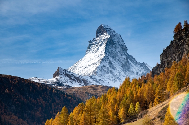The Matterhorn from the Swiss with fall colors 