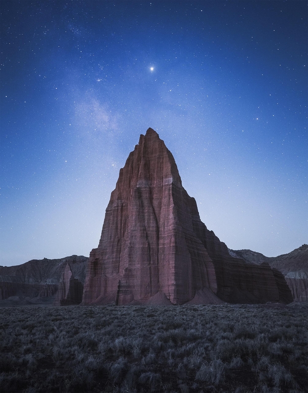 The Milky Way and Jupiter rise over Temple of the Sun Capitol Reef National Park 