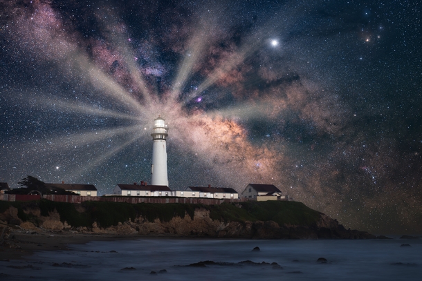 The Milky Way behind Pigeon Point Lighthouse on the California Coast 