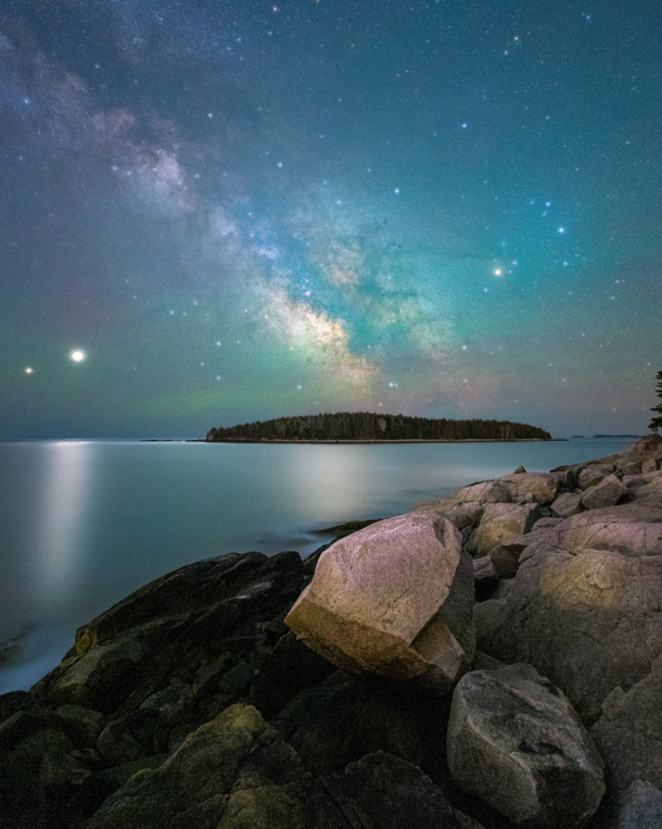 The Milky Way Jupiter and Saturn from the Maine coast near Rockland ME 