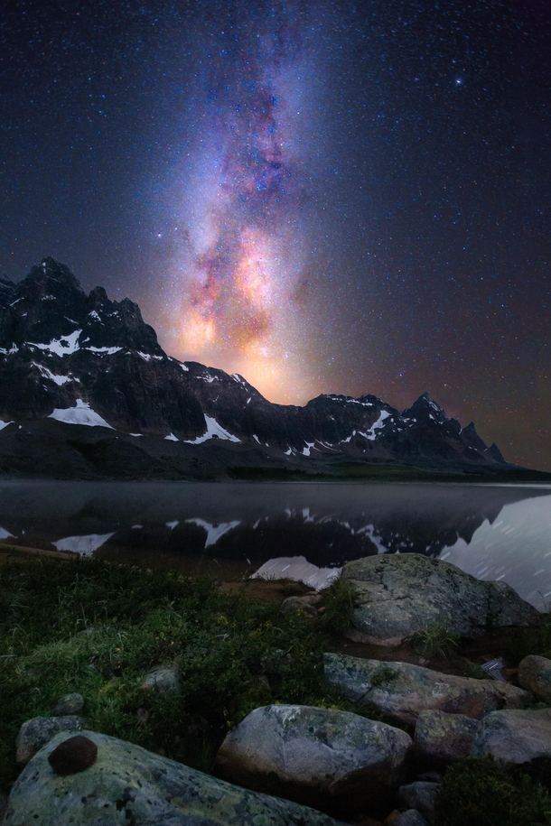 The Milky Way over the Ramparts in the Tonquin Valley from my recent backpacking trip Jasper National Park Canada  Social mikemarkov