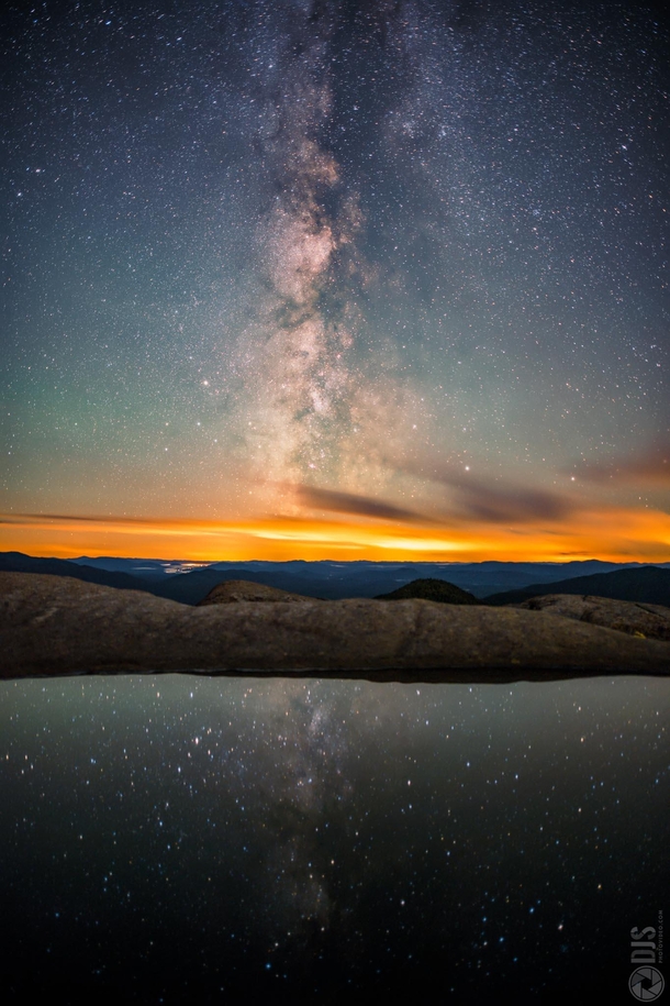 The Milky Way reflecting in one of many pools of water atop a hike in the Adirondacks NY 