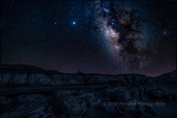 The Milky Way rises over the alien landscape of Bisti Badlands New Mexico x OC