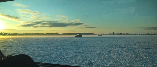 The mist rolling in over the fields in Finland